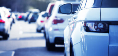 White cars in a traffic jam